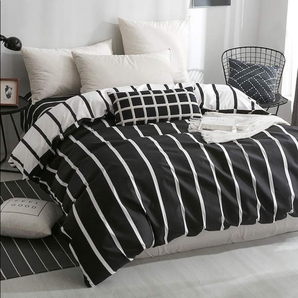 TWIN • Striped duvet cover black white reversible - Picture 2 of 4
